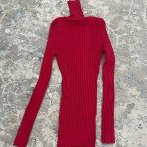 Red Ribbed Long Sleeve Top